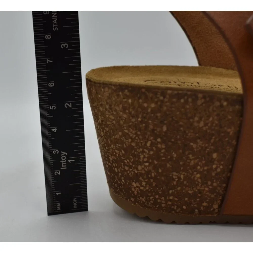 Comfortiva‎ Womens Size 9 Erena Luggage Leather Wedge Sandals Shoes